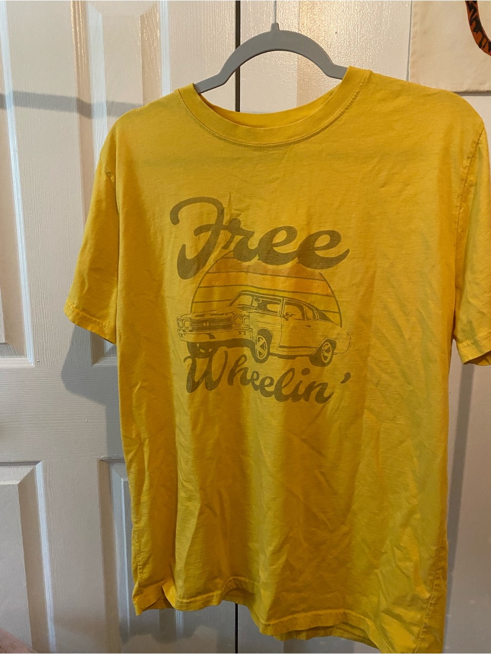 Vintage Style Free Wheelin' Yellow Graphic Tee